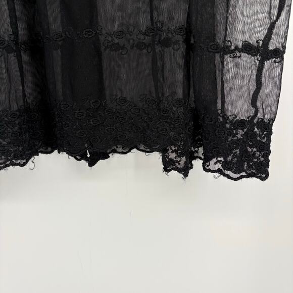 Vintage Hugo Buscati Black Sheer Embroidered Button Down Shirt Top Size XS Goth - Picture 6 of 8